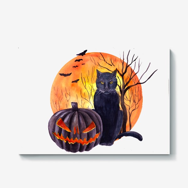 Холст «Черный кот Черная тыква Хэллоуин»
