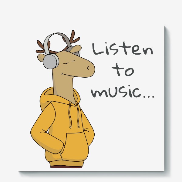 Холст «Мультяшный олень в модном худи слушает музыку Listen to music Cartoon Deer in FashionHoody»