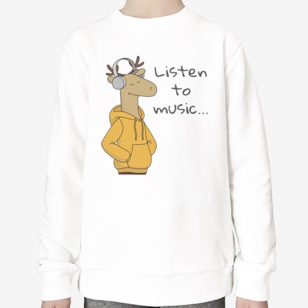 Свитшот «Мультяшный олень в модном худи слушает музыку Listen to music Cartoon Deer in FashionHoody»