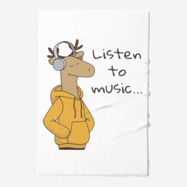 Полотенце «Мультяшный олень в модном худи слушает музыку Listen to music Cartoon Deer in FashionHoody»