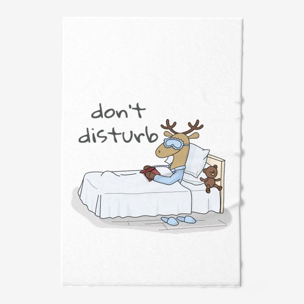 Полотенце «Мультяшный Олень спит в уютной кровати Don't distarb Cartoon Deer with bear»
