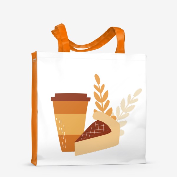Сумка-шоппер «Пирог и кофе. Осенний принт. Черничный пирог и кофе с собой»