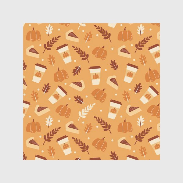 Скатерть «Тыквенный латте и пирог - Тыква и кофе - узор на оранжевом фоне»