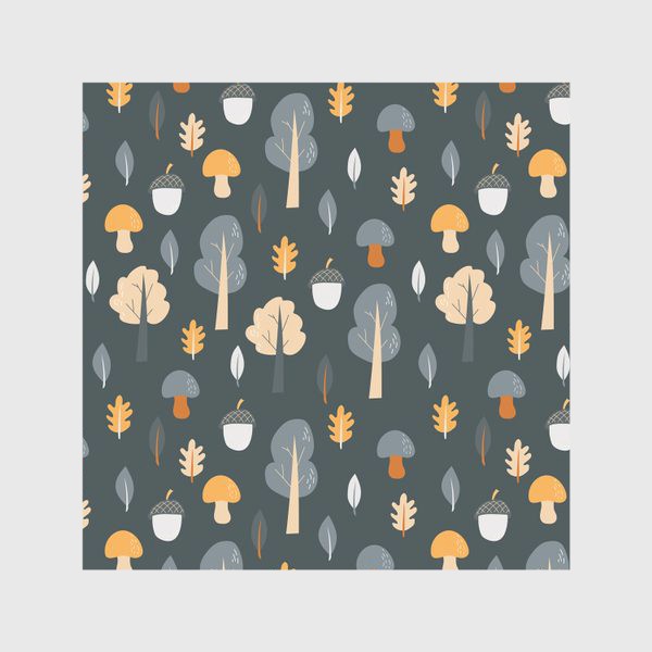 Скатерть «Осенний лес. Деревья, грибы и желуди на темном фоне»