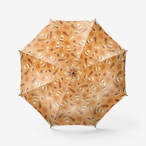 Зонт «Тыквенный латте и пирог - Тыква и кофе - узор на оранжевом фоне»