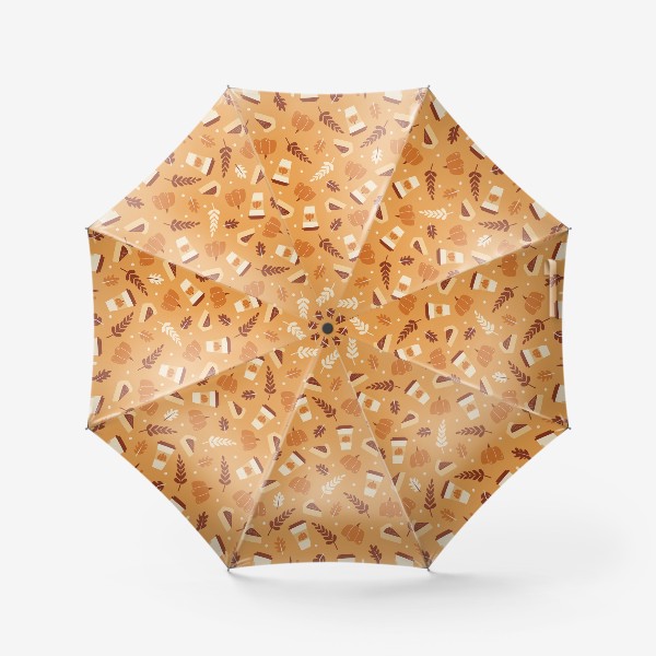 Зонт &laquo;Тыквенный латте и пирог - Тыква и кофе - узор на оранжевом фоне&raquo;