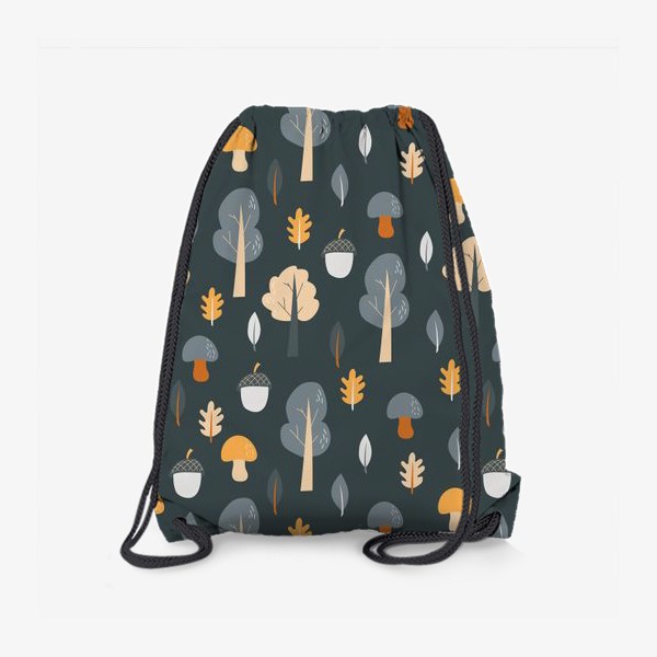 Рюкзак «Осенний лес. Деревья, грибы и желуди на темном фоне»