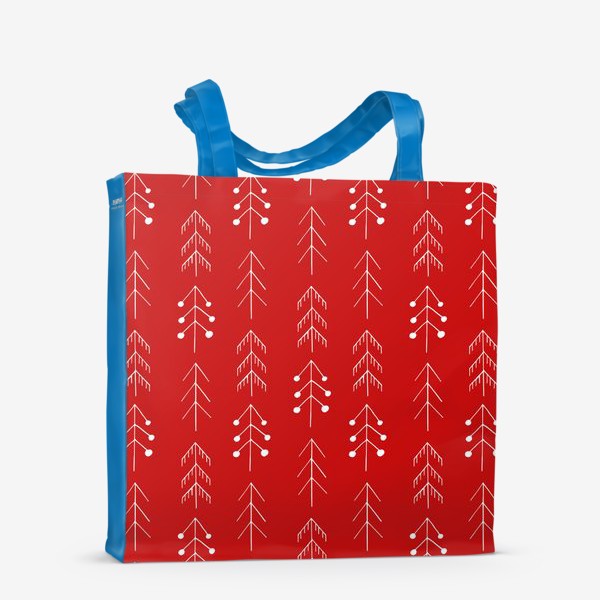Сумка-шоппер «рождественские елки в скандинавском стиле на красном фоне. подарок на новый год»