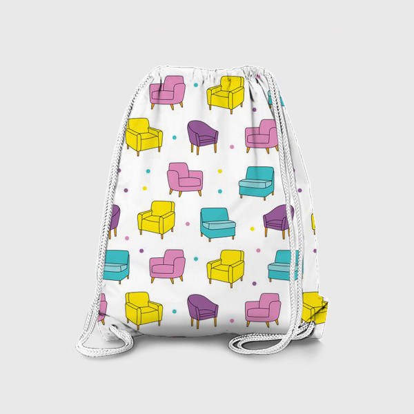 Рюкзак «Цветные кресла - узор на белом фоне. Мебель»