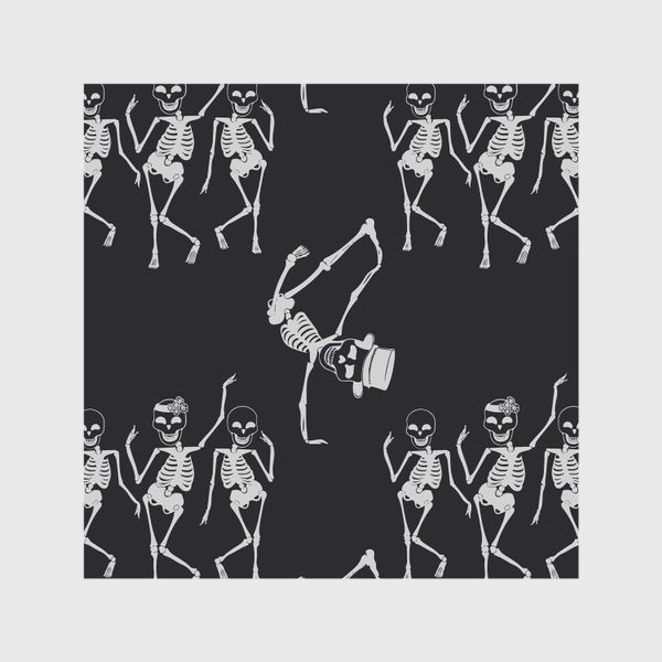 Шторы «Танцующие серебристые скелетики, Хэллоуин »