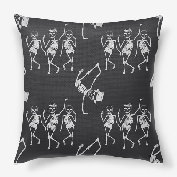 Подушка «Танцующие серебристые скелетики, Хэллоуин »
