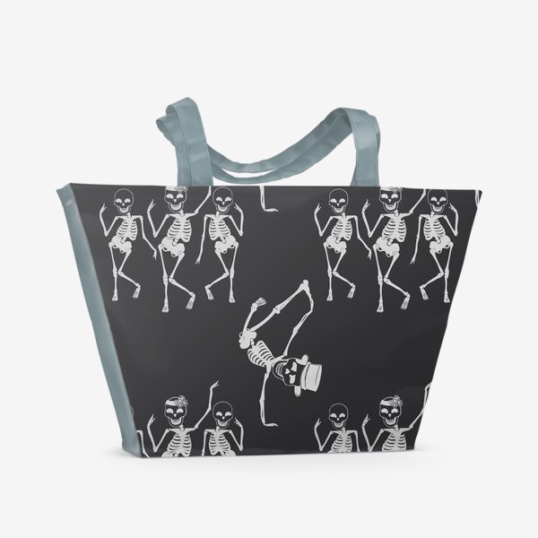 Пляжная сумка «Танцующие серебристые скелетики, Хэллоуин »
