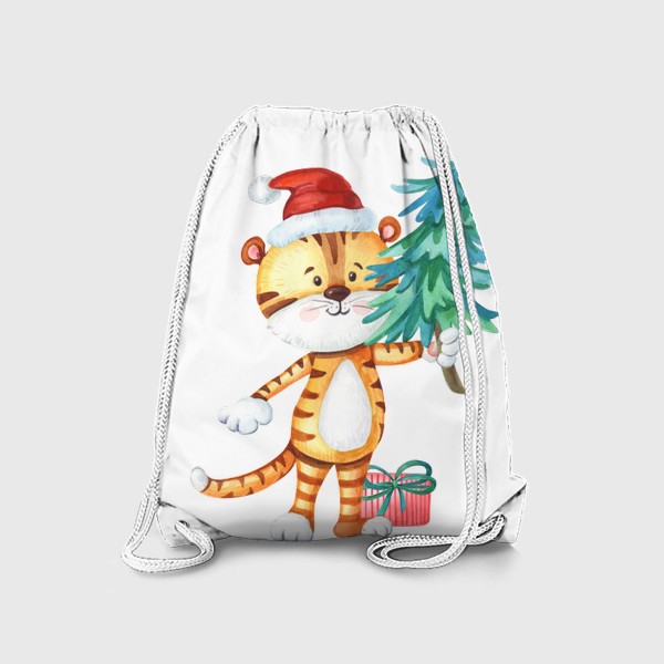 Рюкзак «Тигренок с елкой и подарком. Символ нового года.»