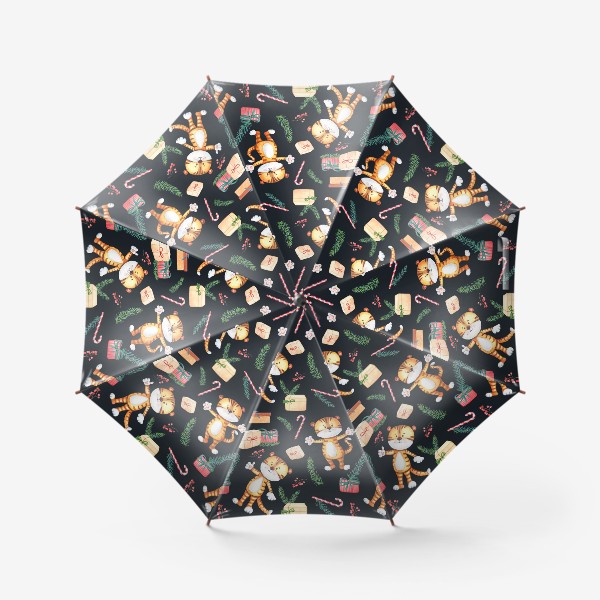 Зонт «Новогодние тигрята с подарками на темном»