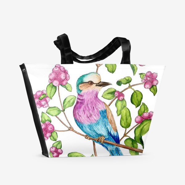 Пляжная сумка «Птица на ветке с ягодами»