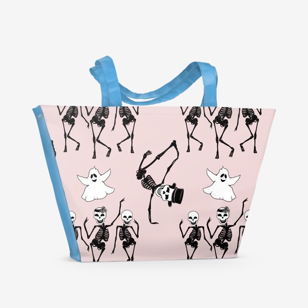 Пляжная сумка «Приведения и скелетики на розовом фоне, Хэллоуин »