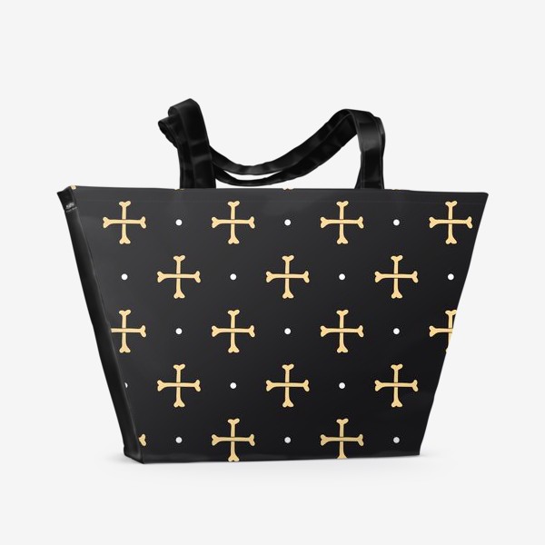 Пляжная сумка «Кости в виде креста на черном фоне. Узор на Хеллоуин»