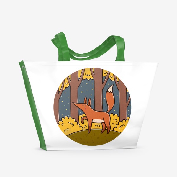 Пляжная сумка «Милая лиса в осеннем ночном лесу»
