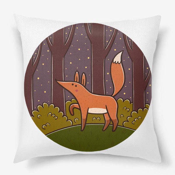 Подушка &laquo;Милая лиса в ночном лесу&raquo;