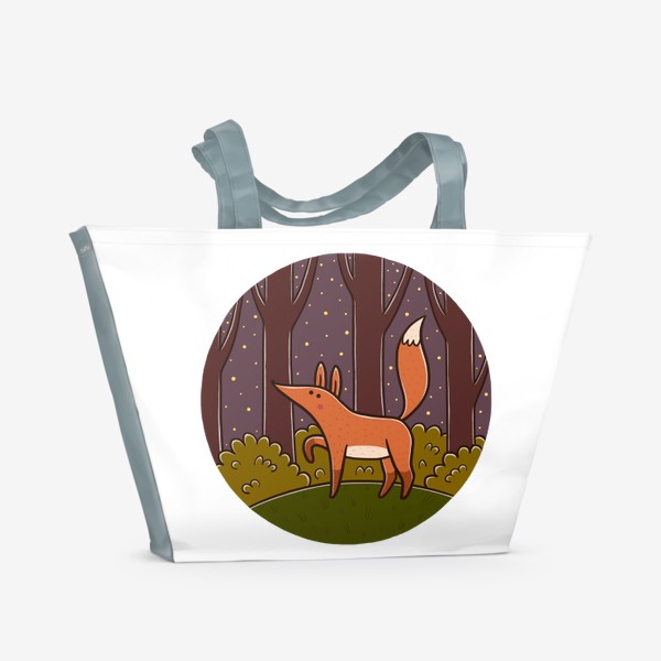 Пляжная сумка &laquo;Милая лиса в ночном лесу&raquo;