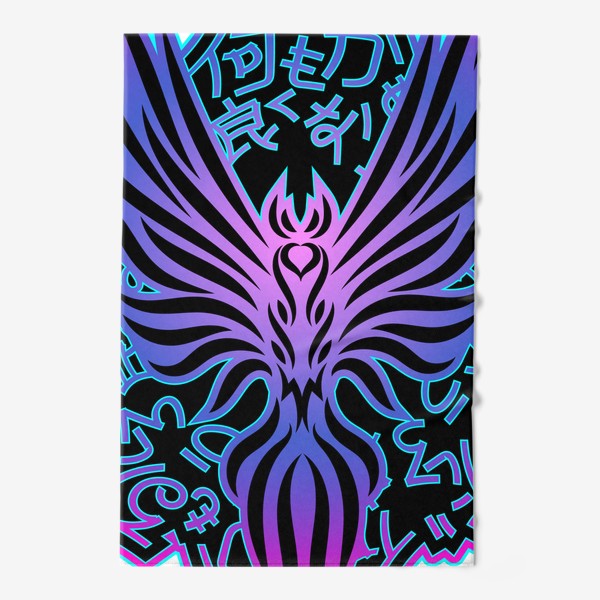 Полотенце «Неоновый зверёк и японские иероглифы на фоне»