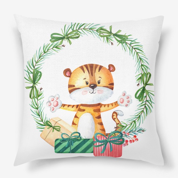 Подушка «Новогодний венок с тигренком»