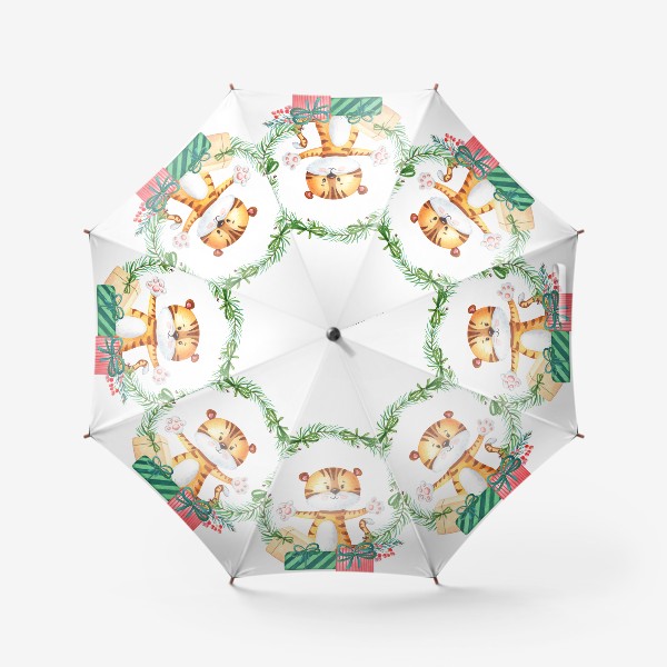 Зонт «Новогодний венок с тигренком»