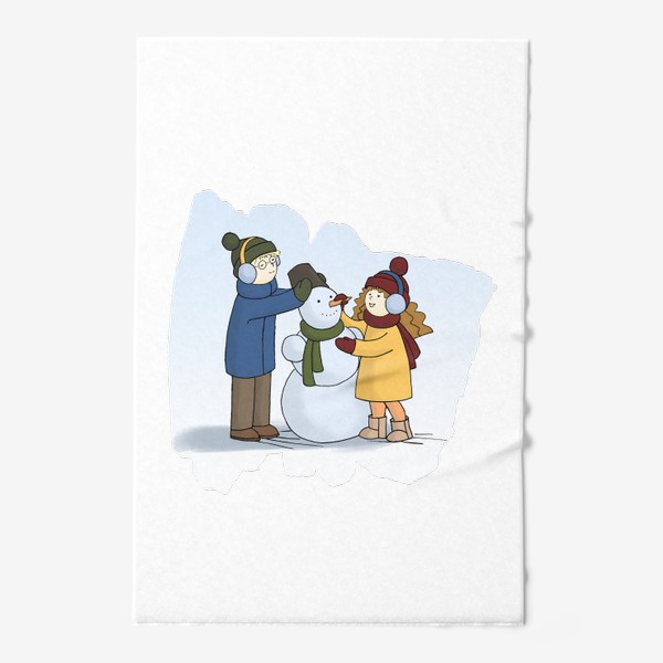 Полотенце «Влюбленная парочка парень и девушка лепят снеговика Couple in love Boy and Girl making Snowman »