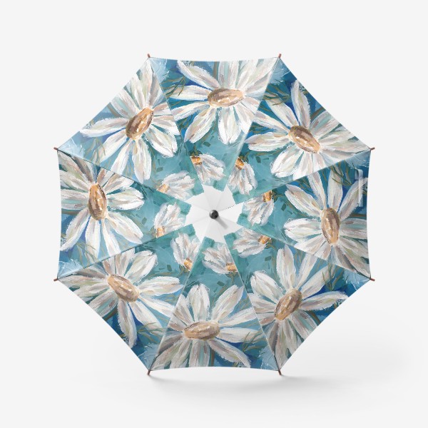 Зонт «Ромашка на бирюзовом. Цветы полевые белые»