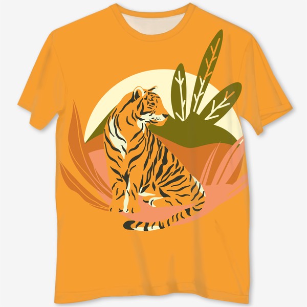 Футболка с полной запечаткой «Тигр в джунглях. Яркий фон»