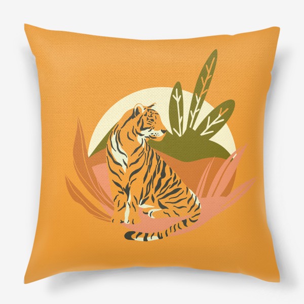 Подушка «Тигр в джунглях. Яркий фон»