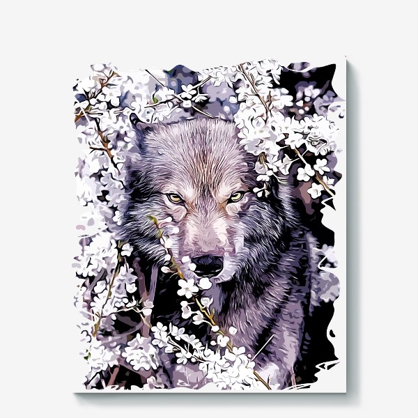 Холст &laquo;Волк на фоне цветов&raquo;
