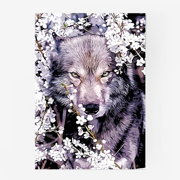 Постер «Волк на фоне цветов»