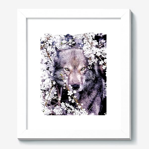 Картина «Волк на фоне цветов»