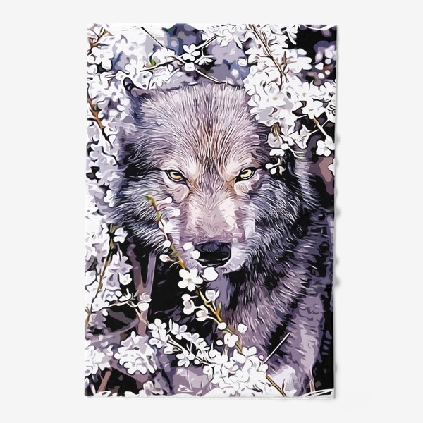 Полотенце &laquo;Волк на фоне цветов&raquo;