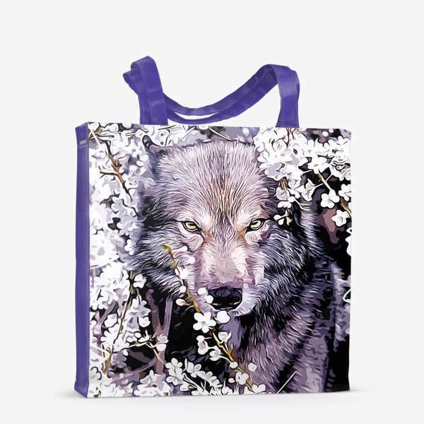 Сумка-шоппер &laquo;Волк на фоне цветов&raquo;