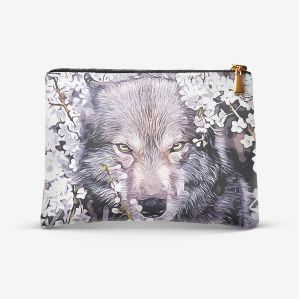 Косметичка «Волк на фоне цветов»