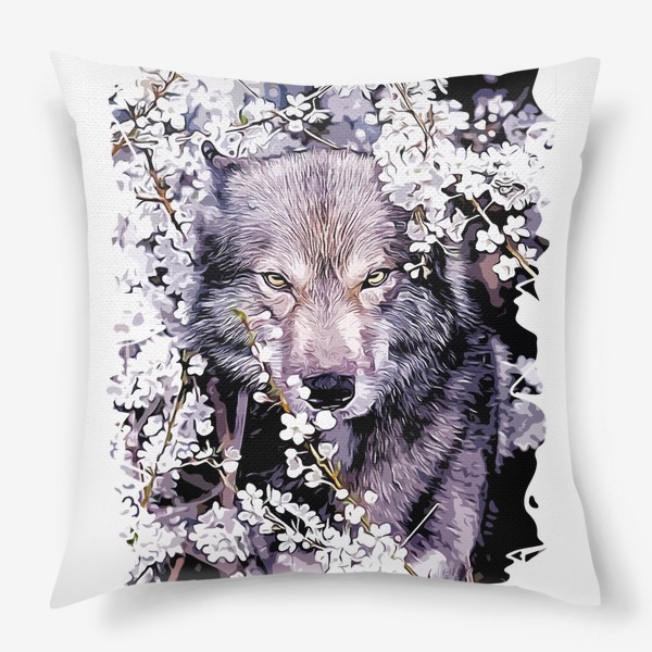 Подушка «Волк на фоне цветов»