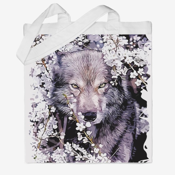 Сумка хб «Волк на фоне цветов»