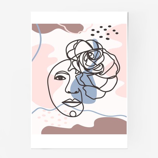 Постер «Женский абстрактный портрет с розой в трендовых цветах»