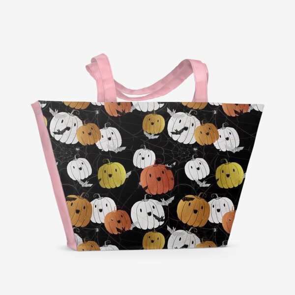 Пляжная сумка «Разноцветные тыквы и летучие мыши на Хэллоуин (Halloween)»