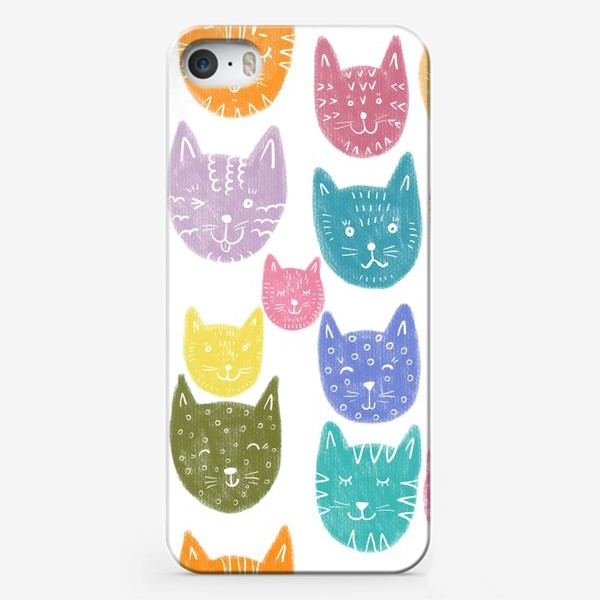 Чехол iPhone «Паттерн Веселые разноцветные котики на белом фоне»