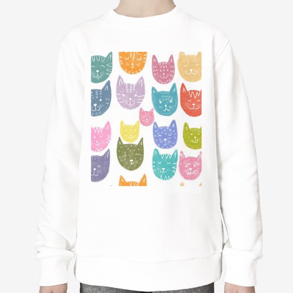 Свитшот «Паттерн Веселые разноцветные котики на белом фоне»