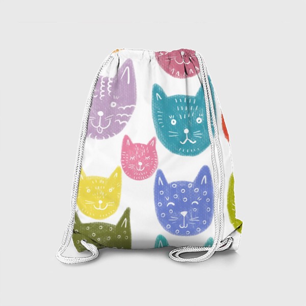 Рюкзак «Паттерн Веселые разноцветные котики на белом фоне»