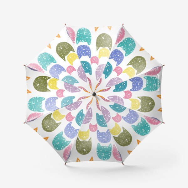 Зонт «Паттерн Веселые разноцветные котики на белом фоне»