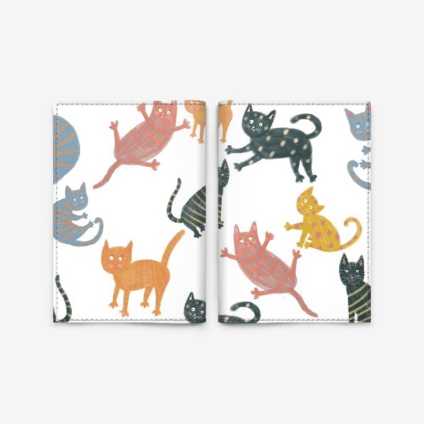 Обложка для паспорта «Паттерн Милые котики играют на белом фоне»
