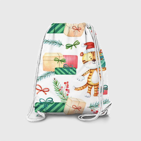 Рюкзак «Тигренок с елкой и подарками. Новогодний узор»