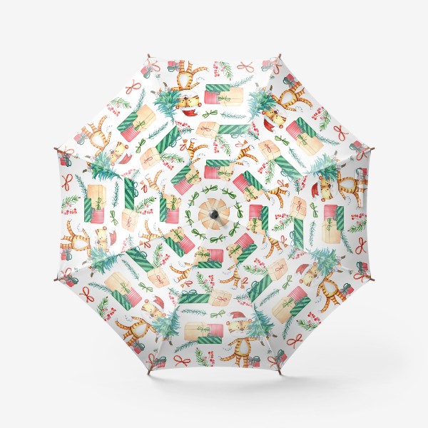Зонт «Тигренок с елкой и подарками. Новогодний узор»