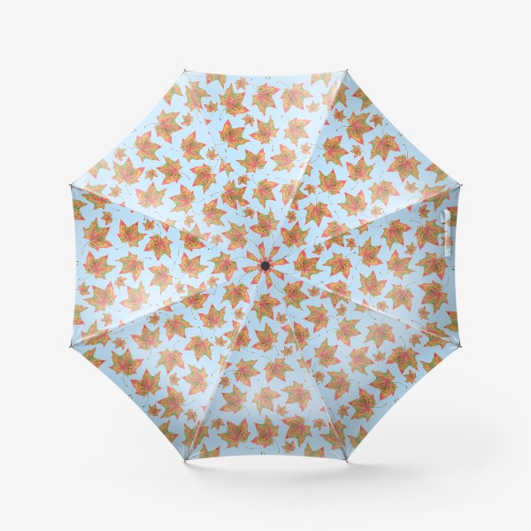 Зонт «Узор с осенними листьями на голубом фоне»