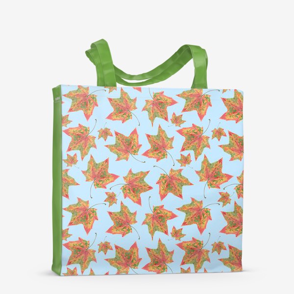 Сумка-шоппер «Узор с осенними листьями на голубом фоне»